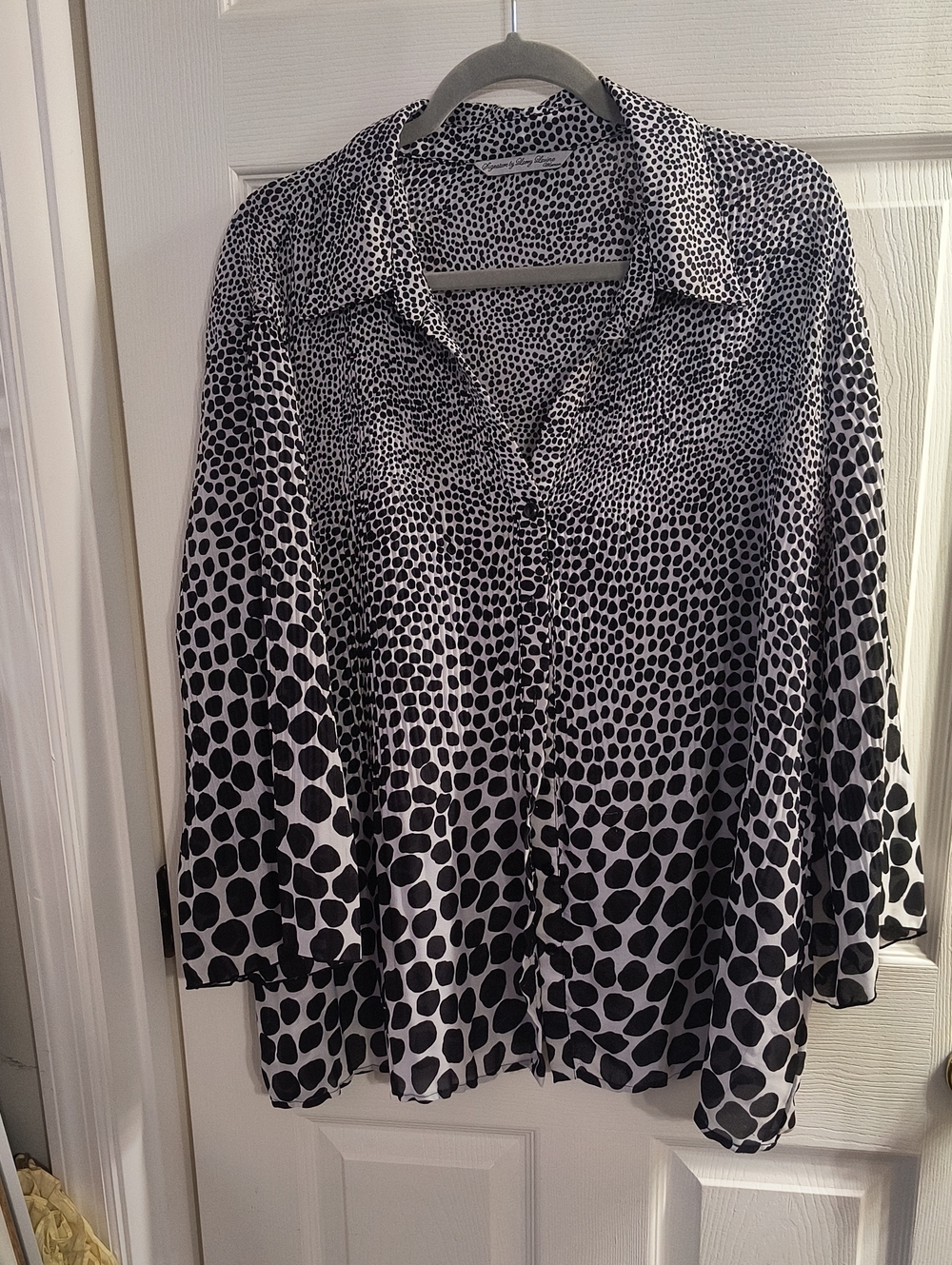 Larry Levine Black & White Dot-Print Button-Front Blouse